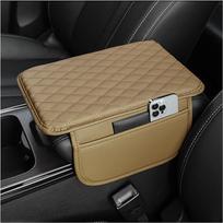 Upgraded Car Center Console Cover,Microfiber Leather Car Armrest Cover Cushion with 2 Storage Bags,Universal Car Armrest Storage Box Car Interior smėlis