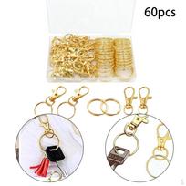 30Pcs Lobster Claw Clasps Keychain Hooks with Key Chain Rings Clip Hook Metal Gold beige