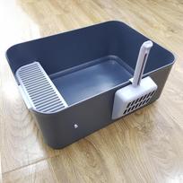 Pet Litter Cage Easy Clean with Potty Toilet Bedpan for Kitten Domestic Cat Small Deep Gray gray