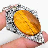 Natural Tiger Eye, Citrine Gemstone 925 Sterling Silver Pendant 2.84  H2M25 yellow