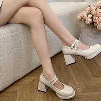 Moteriški blokiniai kulniukai kulkšnies dirželis Mary Jane Pumps Madingi Sweet Platform Strap aukštakulniai batai 40 smėlis