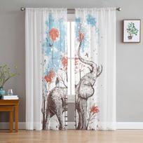 Dramblys ir drugelis Vintažinės permatomos užuolaidos svetainei Voile užuolaida Miegamojo vonios kambario Tulle užuolaidos Langų užuolaidos 135W x 114H(cm) white