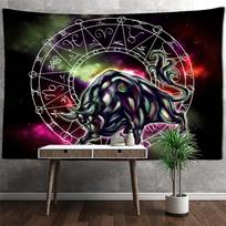 Dvylikos Zodiako ženklų gobelenas Sienos dekoras Kompasas Magija Psichodelinis menas Bohemiškas Hipių Namų dekoras 95x70cm