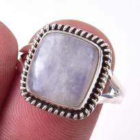 Natural Rainbow Moon Stone Gemstone Handmade 925 Sterling Silver Ring S.8 Z9h45 gray