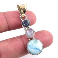 Natural Republic Larimar,Moon Stone 925 Solid Sterling Silver Pendant 1.75  W8b28 brown