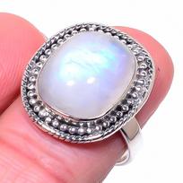 Natural Rainbow Moon Stone Gemstone 925 Solid Sterling Silver Ring Size 7.5 d1N06 white