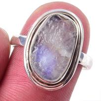Natural Rainbow Moon Stone Gemstone Handmade 925 Sterling Silver Ring S.7 M3F76 gray