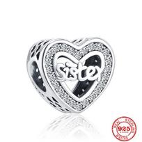 S925 Sterling Silve Mom Dad Sister Family Love Beads Dangle Charms Fit Original  Bangles Women Fashion DIY Jewelry gray