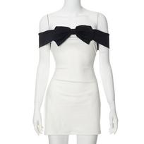 QICED Women's Sexy Senior Breast Wrap Hip Skirt Line Shoulder Bow Dress L black