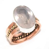 Natural Rose Quartz Gemstone Two Tone 925 Sterling Silver Gift Ring S.6.5 B7t38 beige