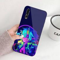 Vaporwave Glitch Neon Anime Mergaitė Telefono dėklas Huawei P50 P40 P30 P20 Pro Mate 40 30 20 Pro Nova 9 8 7 PC Stiklinis telefono dangtelis Huawei Nova7 Pro blue