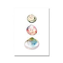 Pastel Colored Sea Shell Watercolor Poster Ocean Pebbles Canvas Painting Wall Art Education Picture Retro Kid Room Home Decor 21x30cm No Framed