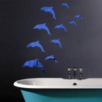 3D dekoratyviniai sienų lipdukai, delfinų veidrodiniai lipdukai, lipnūs nuimami mėlyna