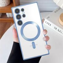 Dengiamas skaidrus dangtelis, skirtas Samsung Galaxy S24 S23 S22 S21 S20 FE Ultra Plus Note 20 Ultra MagSafe belaidžio įkrovimo dėklui For Galaxy S24 Ultra šviesiai mėlyna spalva