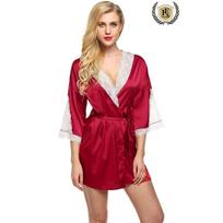 Ladysta chalatas su V iškirpte naktiniai - Vienas dydis (S/M/L) Free Size (S/M/L) kaštoninė