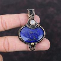 Lapis Lazuli Vario Pakabukas Vaivorykštinis Mėnulio Akmuo Pakabukas Vario Viela Aptintas Pakabukas Rankų Darbo Papuošalai Tikrų Brangakmenių Pakabukas Vario Viela Papuošalai blue