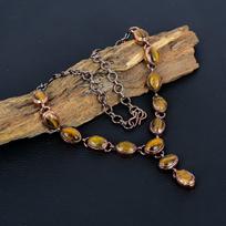 Tiger's Eye Gemstone Handmade Copper Electroformed Jewelry Wonderful Adjustable Necklace For Love 18 Inches With Adjustable geltona