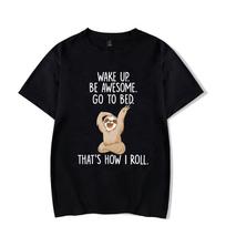 Cute Sloth Wake Up Be Awesome Go To Bed Print T-shirts For Women Summer Lovely Short Sleeve Casual T-shirts Funny Ldies Round Neck Tops XXS juoda