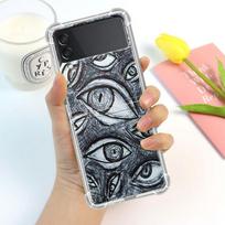 Luxury Case For Samsung Galaxy Z Flip 3 4 5G Funda Z Flip3 Clear PC Hard Shockproof Back Phone Shell Scary Face Eyes Smiley Samsung Z Flip