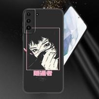 Sad Japanese Anime Aesthetic Phone Case For Samsung Galaxy S20 S21 FE S22 Ultra S10 Lite S10E S9 S8 Plus S7 Edge Black Cover Samsung S22 Ultra black