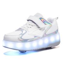 LED Rechargeable Kids Roller Skate Shoes With Double Wheel Shoes Sport  Heely 31 balta