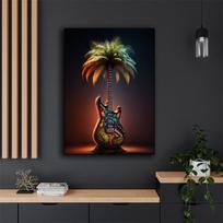 Neon Colorful Music Guitar Art Poster Aesthetic Neon Landscape Jazz Guitar Canvas Print Wall Art Kids Music Room School Decor No Frame 21*30cm No Frame brown