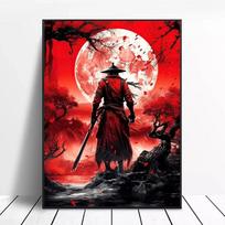 Red Ninja Bushido Samurai Painting Sword Katana Assassin Canvas Painting Wall Art Poster Prints for Room Home Decor Gifts No Frame 21*30cm No Frame red