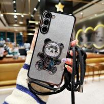 6D Kvapus Smėlis Meškiukas Laikiklis Dirželis Blizgantis Telefono Dėklas Skirtas vivo Y36 Y200 Y200E Y200i Y16 Y02S Y02 Y22 Laikiklis Stovas Minkštas Dangtelis For vivo Y02 rožinė