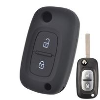 Silikoninis automobilio raktų dėklas, skirtas Renault Modus Clio Megane Kangoo 2017 2018 Auto 2 mygtukų atlenkiamas nuotolinio rakto apsaugos laikiklis juoda