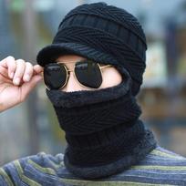 Žiemos vyrų laisvalaikio plius aksominė ausų apsauga kaklo ir veido vientisa skrybėlė megztos kepuraitės Kepurės Skullies Skullcap Bone Gorros Adult black