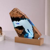 Solid wood resin lamp creative art Marine cave whale diver tabletop decoration brown