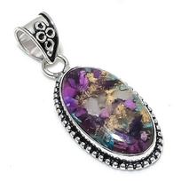 Spiny Oyster Gemstone Handmade 925 Sterling Silver Jewelry Pendant 2.05  t4t50 gray