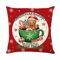 Christmas Pillow Cover Cartoon Gingerbread Doll Printed Linen Sofa Cushion Cover Living Room Bedroom Pillow Cover 45*45cm JYM503-1