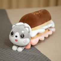 Kawaii Dog Bun Turn To Shiba Inu &Husky Plush Toys Long Butter Bread Pillow Stuffed Soft Toys Lovely Gifts 40cm white