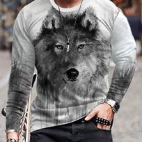 Wolf 3d Print Men's Long Sleeve Novelty T-shirt, Stylish Tees For Autumn, Mens Clothing S black