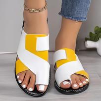 fashion 2024 Women's Cross Strap Toe Loop Flat Slippers Solid Color Open Toe Non Slip Slides Shoes Summer Roman Sandals 35 smėlis