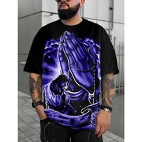 Plus Size Mens Vibrant Print Crew Neck T-Shirt - Soft Slight Stretch Polyester Fabric, Trendy Casual Short Sleeve Tees for Outdoor Sports and Summer S