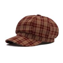 Plaid Octagonal Cap Women's Summer Sunscreen Beret British Cap Young Painter Cap oranžinė
