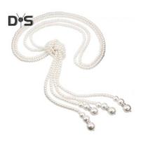Faux Pearl Sweater Chain Single/Double-layer Alloy Beads with Knot Adjustable Clothes Jewelry Dating Prom Party Garment Decoration Necklace 2
