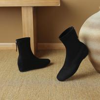Krazing Pot Flock Autumn Winter Shoes Retro Fashion Wedges Heels Size 43 Zipper Square Toe Keep Warm Ankle Boots 34 juoda