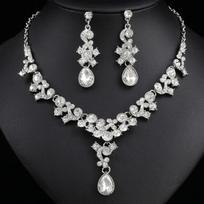 GemChic Women's New Elegant Alloy Crystal Rhinestone Drops Pendant Necklace Earrings Two Piece Set Birthday Christmas Jewelry Gift mėlyna