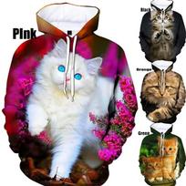 Cute Cat Hoodie Men Clothing Pop 3D Kawaii Cats Printed Hoodies Funny Kids Tops Women Harajuku Fashion y2k Pullover Hooded Hoody XL gray