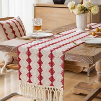 Boho Kalėdinis Stalo Takelis Ilgas Natūralus Austas Takelis su Kutais Namų Valgomojo Stalo Dekorui, Moderniam Kaimo Stiliaus Dekorui Kavos Staliuko Takelis 35*91cm white