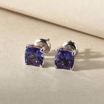 Asscher pjūvio tanzanito auskarai vėrimai iš 925 sterlingų sidabro gray