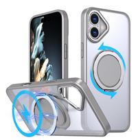 KEYSION Shockproof Matte Case for MagSafe for iPhone 16 16 Plus 360 ° Rotating Magnetic Ring Stand Transparent Phone Back Cover for iPhone 16 Plus pilka spalva