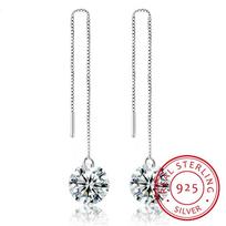 Crystal Round Charm Tassels Long Drop Earring Fine Jewelry Vintage 925 Silver For Women Party Brinco white