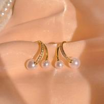 New Trendy 14k Real Gold Plated Geometric Simple Pearl Earrings For Women Girl Jewelry Aaa Zirconia S925 Silver Needle Stud Gift