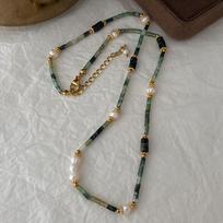 Green Dongling Real Pearl Necklace Handmade Tube Beads New Chinese Style Clavicle Chain Niche Non-Fading Natural Stone Neck Chain gray