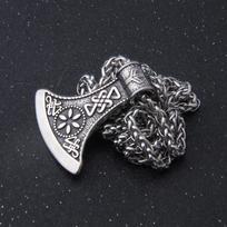 Norse Mythology Viking Aex Necklace PENDANT Pendant Mens Nordic Compass Wolf Gungnir Protection Pendant gray