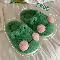 fashion Funny Couple Lovely Frog Cotton Slippers Winter Student Anti Slip Warm Plush Home Slipper Men And Women Household Shoes 2024 36-37 žalia